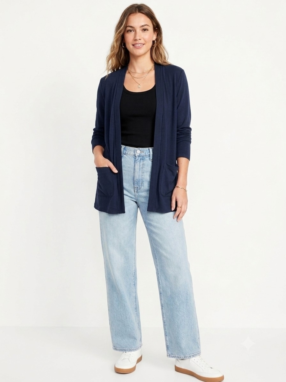 Lands' End Navy Open-Front Pocket Cardigan